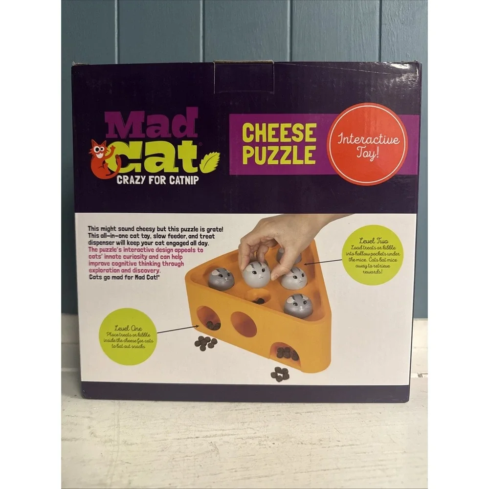 Mad Cat Crazy For Catnip Cheese Kibble Treat Dispenser Puzzle & Play Curious Toy